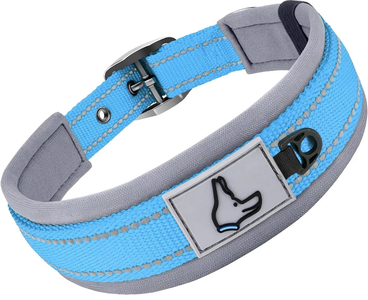 Padded Reflective Dog Collar | Adjustable Heavy-Duty Nylon & Neoprene - Light blue / S (S)