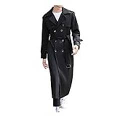 XIAOJU Trenchcoat Herrjacka Lång Höst Business Riding Country Kläder Dubbelbröst Coat Stor Storlek Långärmad Över Knä Ytterkläder,Black-M