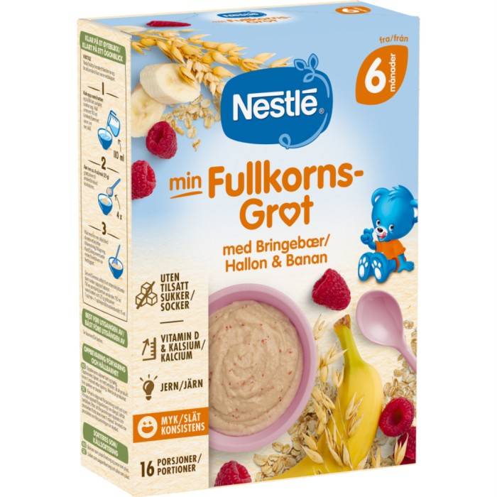 Nestlé Min Fullkornsgröt med Hallon & Banan 6M  410 g