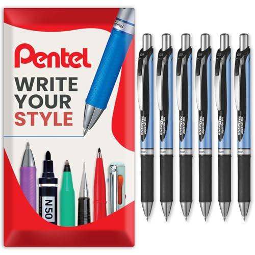 Pentel Energel BLN75 infällbar gelbläck kulspetspenna - 0,5 mm - svart - paket med 6