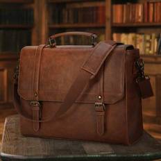 Messenger Bag 15.6 Inch Vintage Leather Water-Proof Laptop Briefcase Large Computer Laptop Bag Leather Satchel Bag Retro Shoulder Bag For Office Busin - Brown