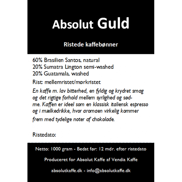 Absolut Guld 1 kg friskristede bønner - Ristet 14. september