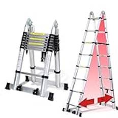 Joparri Hopfällbar teleskopstege i aluminium, 5 meter utdragbar stege, halkfri aluminiumstege, trappstege, multifunktionsstege, utdragbar teleskopstege med 150 kg lastkapacitet