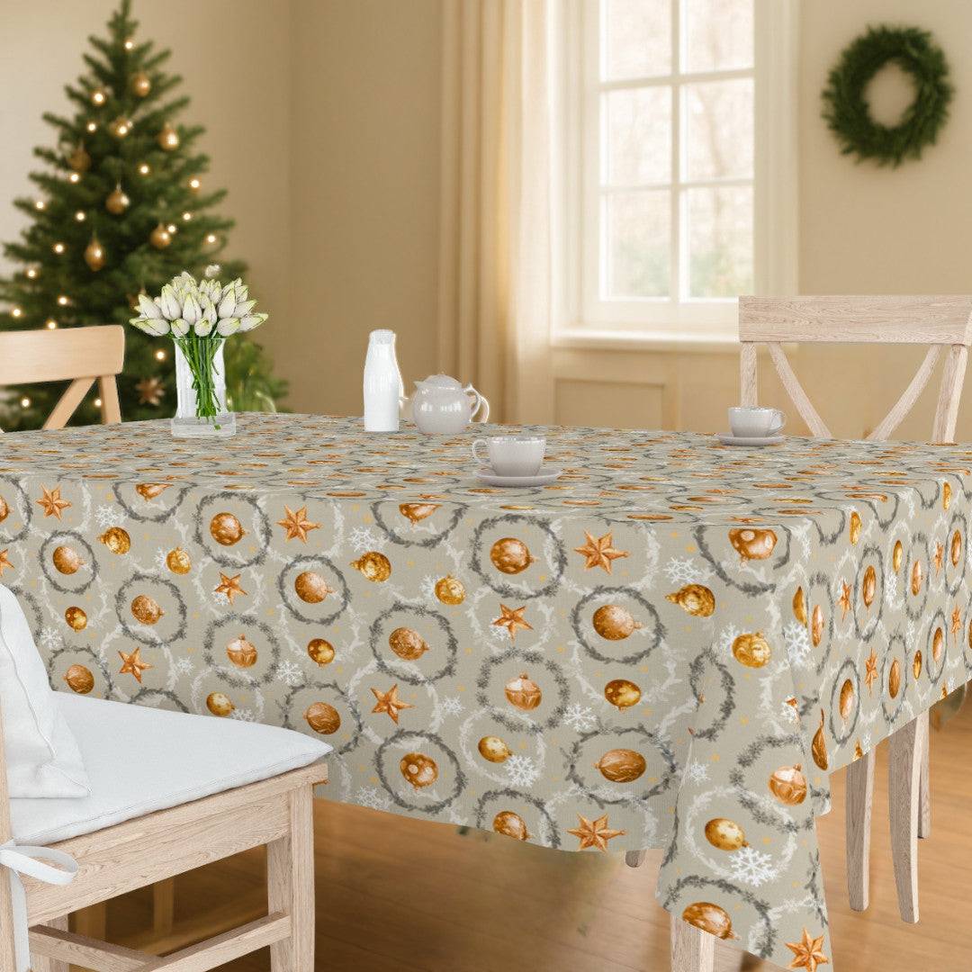 Julekugler & Kranse – Beige julevoksdug