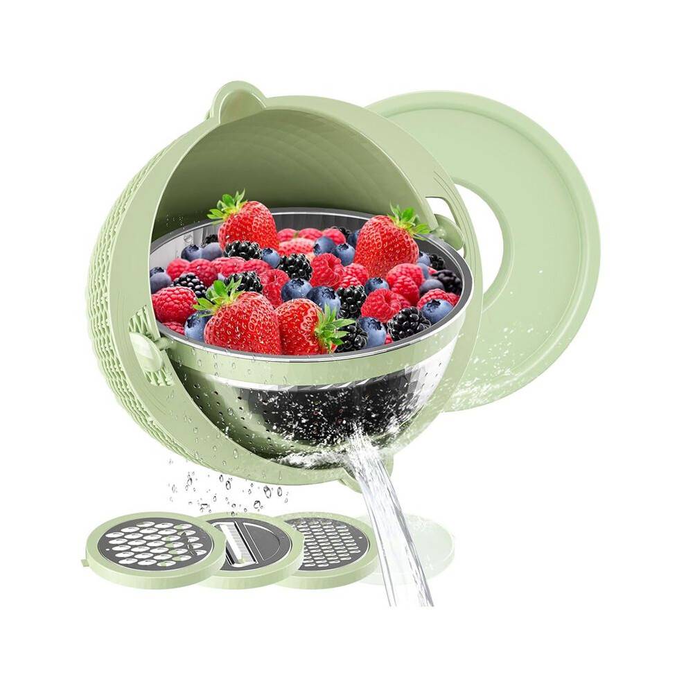 4-in-1 Colander with Mixing Bowl Set,Colander Bowl,Fruit Strainer Bowl, Colanders & Food Strainers Stainless Steel Green