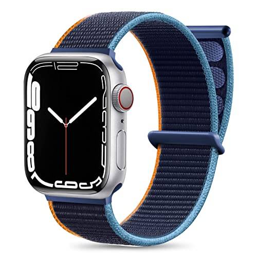 Maledan Solo Loop nylonarmband kompatibelt med Apple Watch-armband 44 mm, 38 mm, 42 mm, 40 mm, 41 mm, 45 mm, justerbart sportarmband kompatibelt med iWatch Series 7 6 5 4 3 2 1 SE, 38 mm/40 mm/41 mm, mörkblått