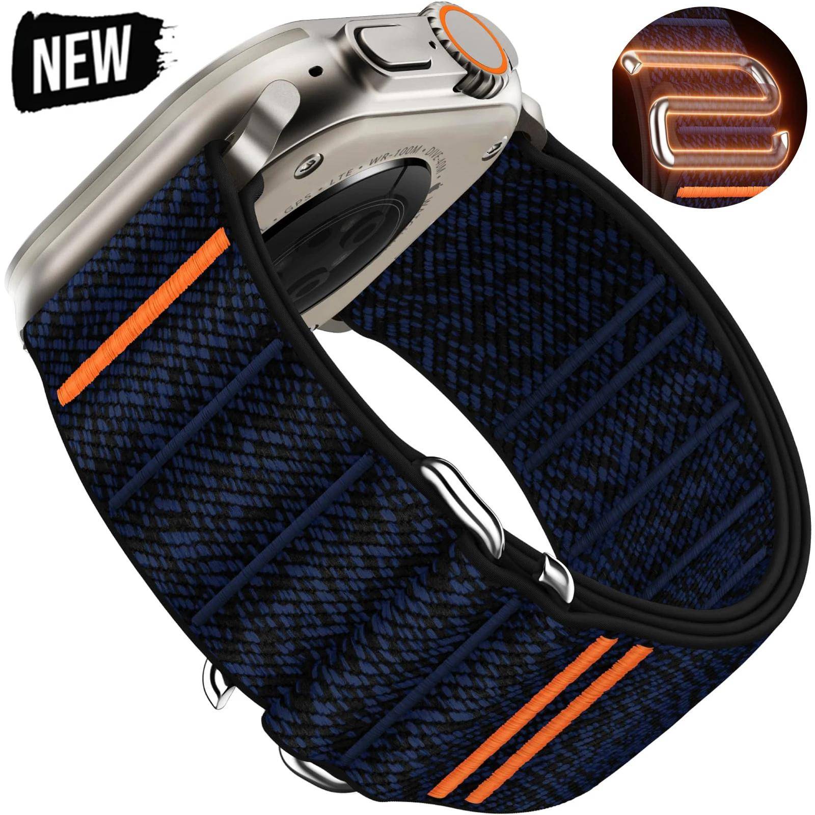 Nylonlooprem för Apple Watch-band 49mm 46mm 42mm 45mm 44mm Sportarmband för IWatch-serien Ultra 2 10 9 8 7 SE 6 5 4 Correa black
