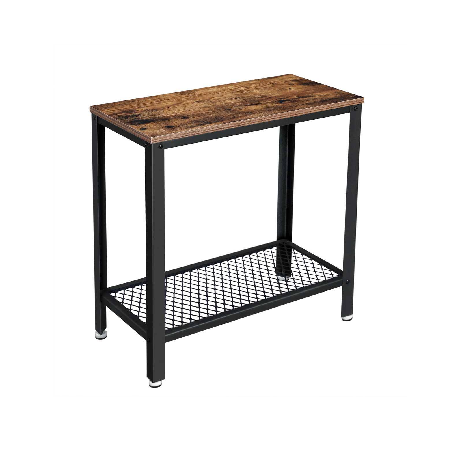 Sofabord/sidebord smalt industrielt bord med trådhylde, 60 × 30 × 60 cm, rustik brun/sort