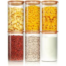 TEMU 6-pack Square Glass Canisters With Bamboo , 27 Oz Airtight Food Storage Containers For Kitchen & Pantry, Reusable Glass Jars For Coffee, Sugar, Tea, Candies, - Hand Wash Only