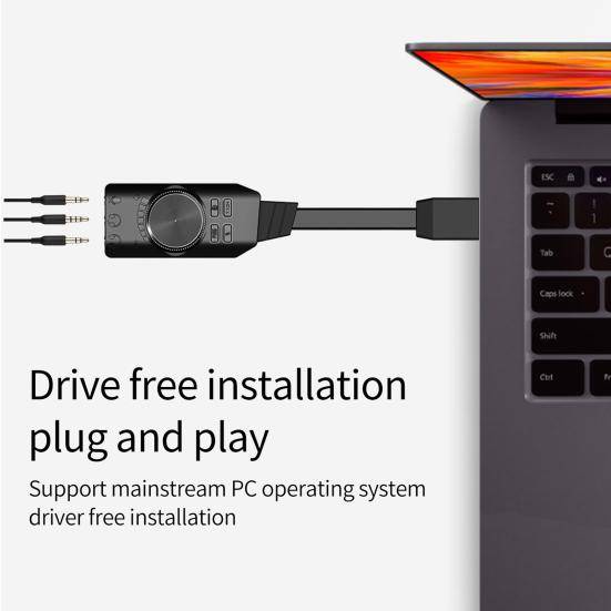 GS3 Ljudkort Hög Fidelitet Plug and Play Universellt 7.1 USB2.0 Stereo Externt Ljudkort för Spel svart