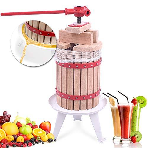 Aufun 6L Frukt- och Vinpress i Bokträ, Manuell | Fruktpress i ek med handtag och pressduk, äppelpress 6L