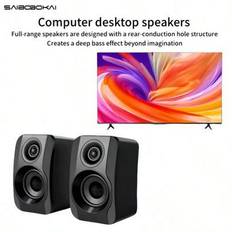 1st stationära datorhögtalare, datorhögtalare, tv-högtalare, subwoofer, USB Plug and Play med 2 högtalare, lämplig för dator eller bärbar dator, telef - Svart