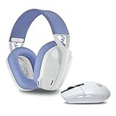 Logitech G435 LIGHTSPEED trådlös Bluetooth gaming headset- lättviktiga hörlurar Over-ear, inbygg mikrofon, 18 timmars batteri - Vit & Logitech G G305 Lightspeed 910-005291 Mus, Vit, Svart, En Storlek