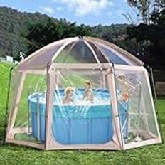 Poolbaldakin, pooltak för pooler upp till Ø 366 cm, 2 i 1 bubbelpool baldakin och bubbeltält, poolskydd rund – 100 % förhindra löv och solskydd, pool lusthus, 460 x 460 x 300 cm