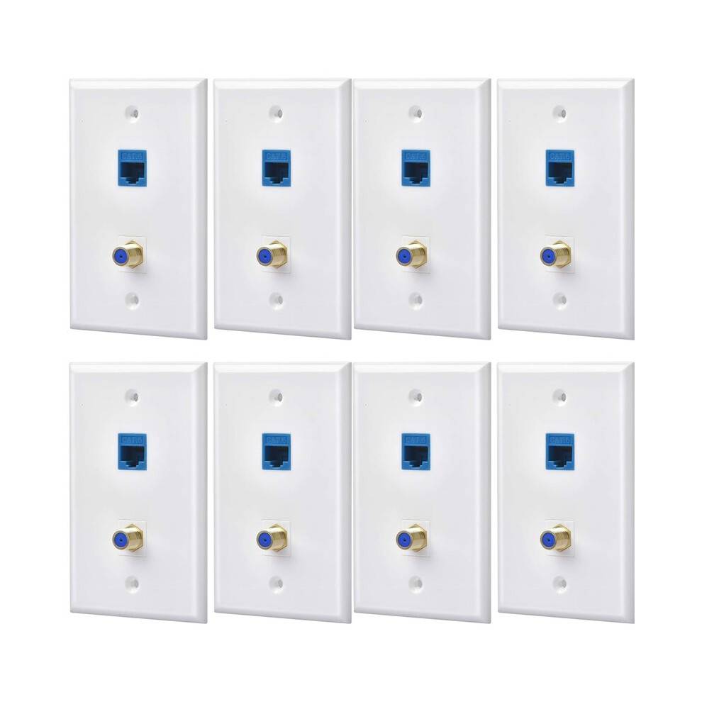 8 Packs Ethernet Coax Wall Plate Outlet with 1 Cat6 Port and 1 Gold-Plated Coax F Type Port RJ45 Wall Plates