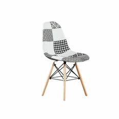Black/White Patchwork Modern Dining Chair with Wooden Legs & Black Metal Wire Frame - Set of 4