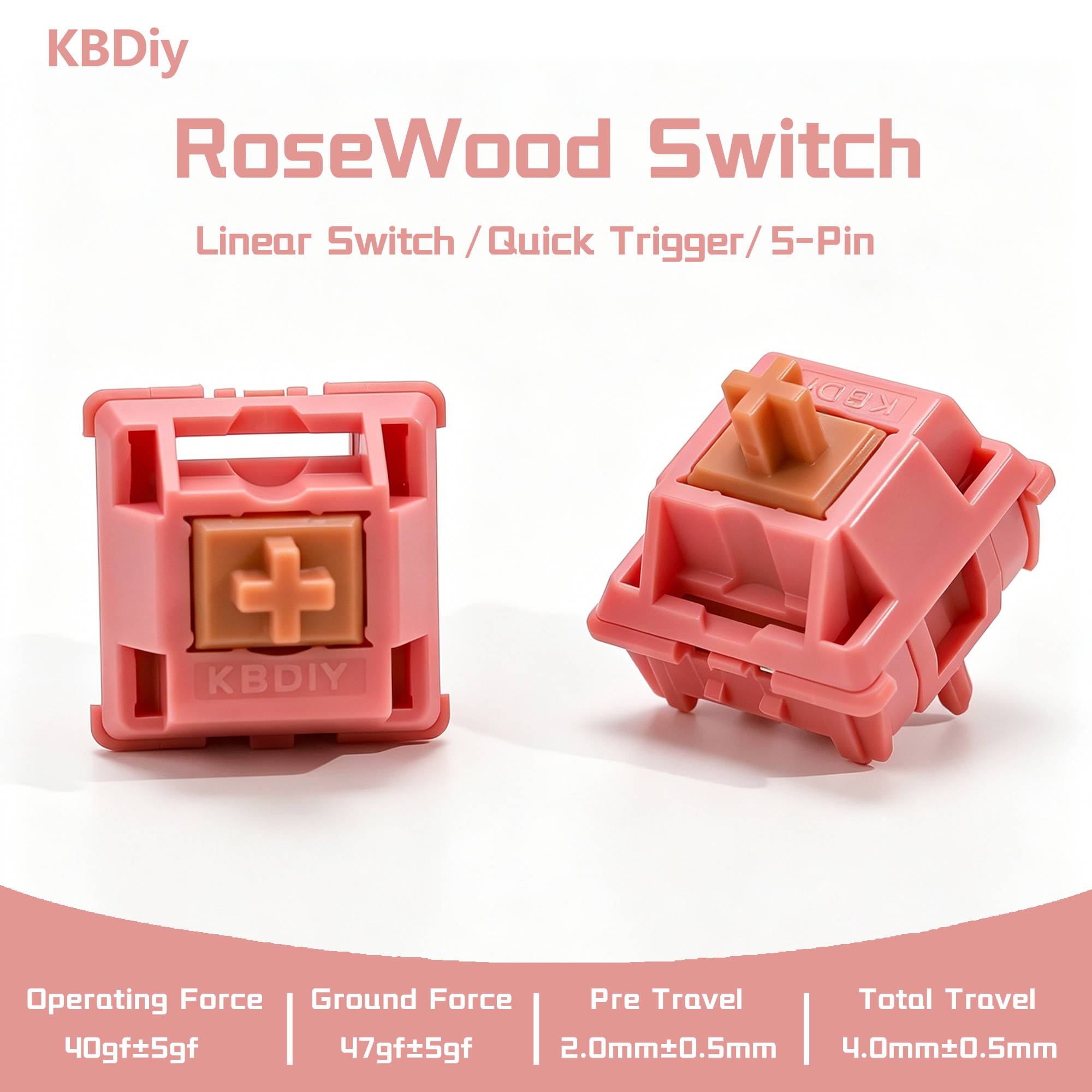KBDiy RoseWood Switch 5Pin 40gf Pre Lubed POM Linear Creamy Switches For Custom DIY 60% Gaming Mechanical Keyboard Aula F75 Pro