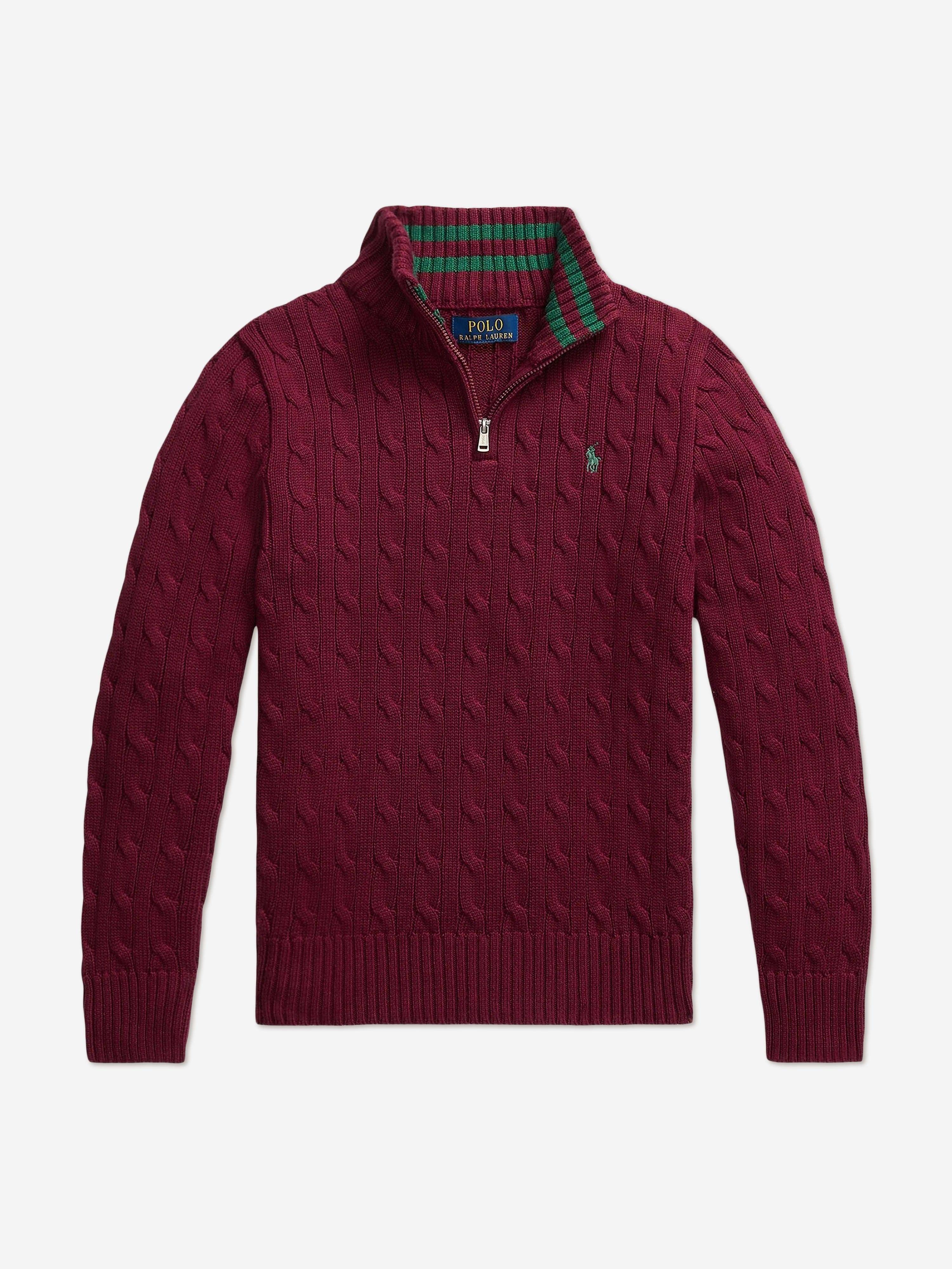 Ralph Lauren Boys Cable Knit Half Zip Jumper in Red - Red / 5 Yrs (5 Yrs)
