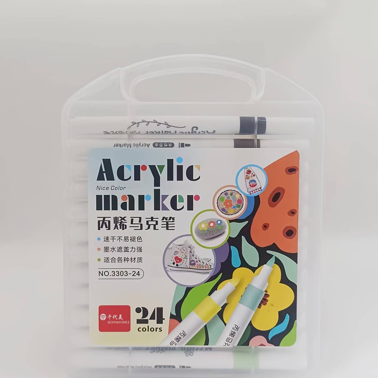 24 Color Acrylic Marker Pen Set Water-based Ink Quick Dry Adult Coloring Rocks Painting Wood Fabric Professional Art Use