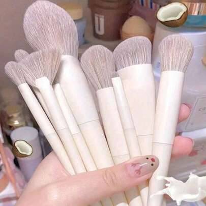 10 st/8 st sminkborstset, komplett set med sminkverktyg, lätt att applicera, inkluderar foundationborste, rougeborste, ögonskuggeborste, ögonbrynsbors - Beige