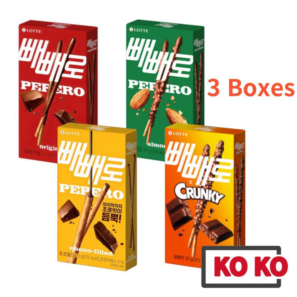[LOTTE] PEPERO chokladpinne 3-pack / Original / Mandel / Choco Field (Naken) / Crunky