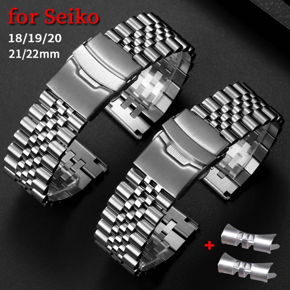 Böjd Ände Rostfritt Stål Armband för Jubilee för Seiko SKX007/009 Metallklockarmband 18mm 19mm 20mm 21mm 22mm Herrklocka Tillbehör black