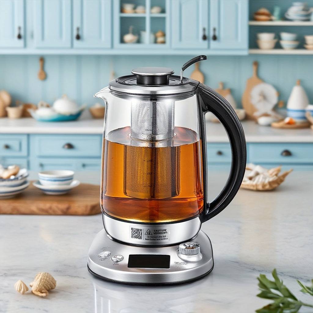 Electric Tea Kettle, 9 Temperature Control Presets Glass Kettle, 1200W Tea Pot with Removable Infuser - Silvery