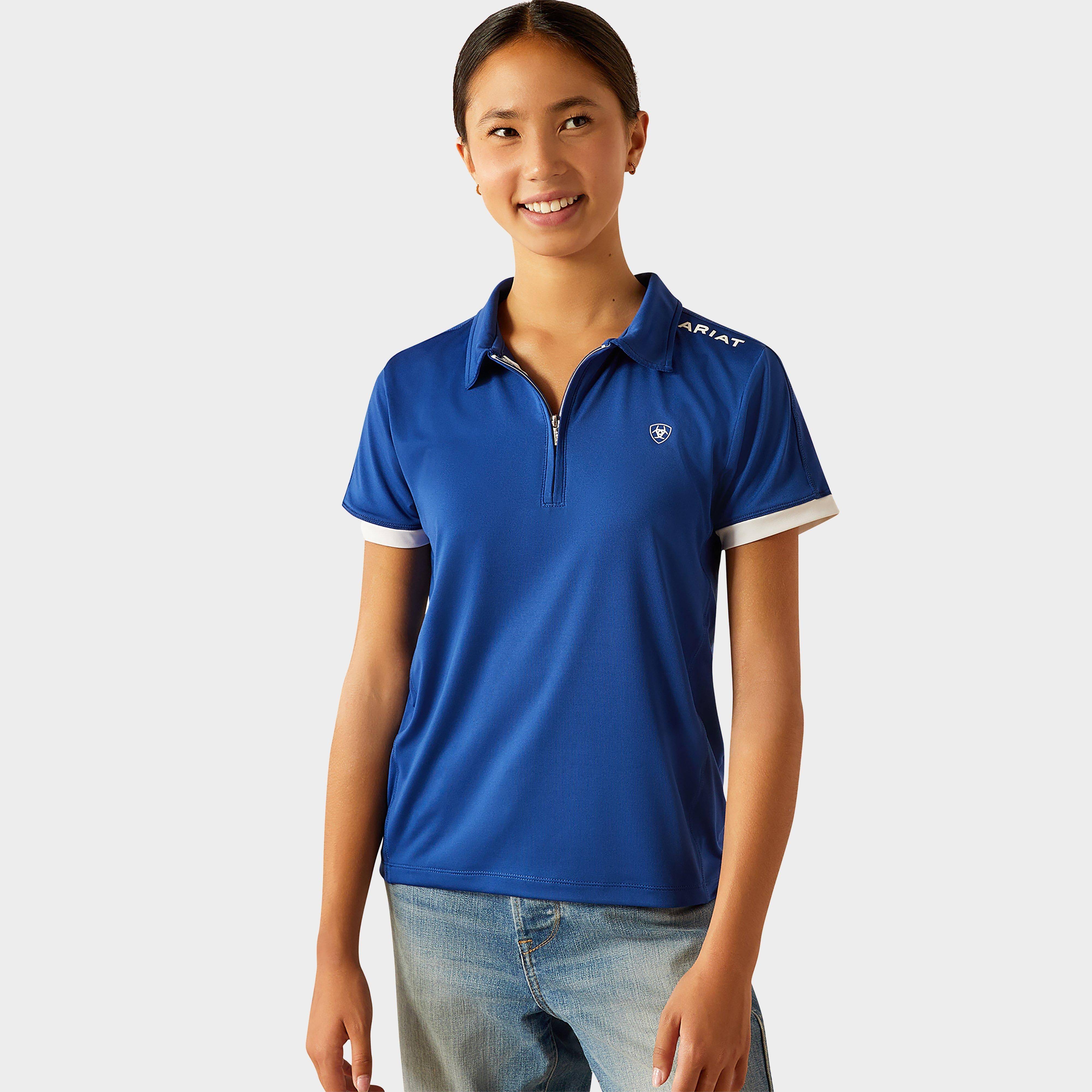 Ariat Kids Bandera 1/4 Zip Short Sleeved Polo Shirt, Sodalite Blue