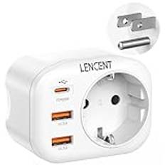 LENCENT Reseadapter Sverige/EU till USA Adapter, Typ B Travel Adapter Snabb Laddning Plug med 2 USB QC3.0 + 1 Typ-C PD 20W, 4-i-1 Socket Adapter Strömadapter för Amerika, Kanada, Mexiko Uttag, Vit