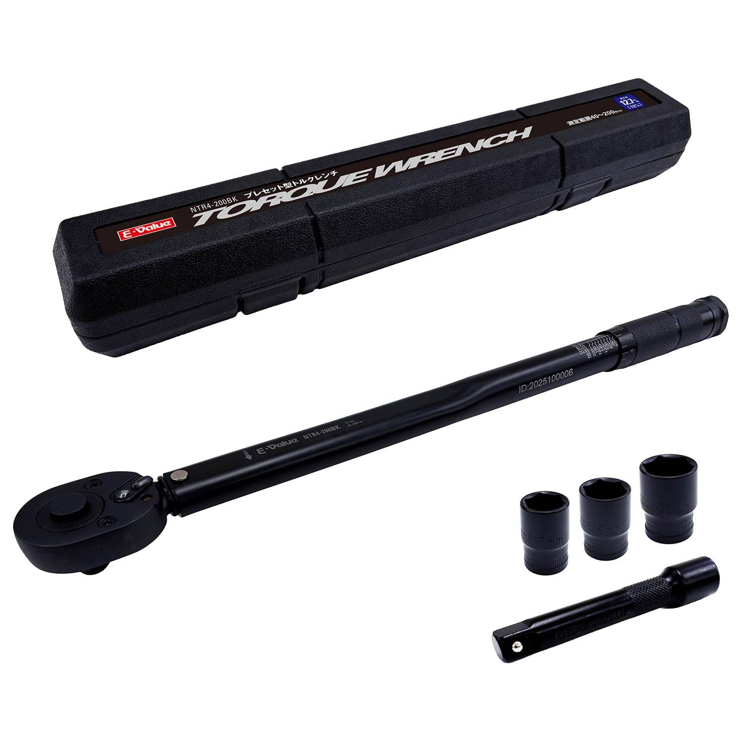 Preset Torque 45 Includes Short Socket E-Value NTR4-200BK Wrench, Black, 40-200 Nm, Teeth, 12.7mm Drive,