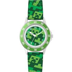 Minecraft Creeper MIN9033 Kvartsur med armband med modernt grönt tryck, grön, Modern