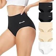 Momoshe Trosor Dam Bomull Hög Midja 5-Pack Trosor Andningsbara Culottes Bekväma Stretch Underkläder, Svart x 2 + beige x 2 + vit x 1, XXL