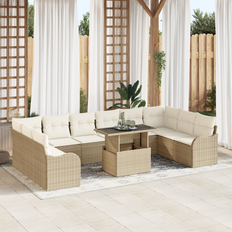 vidaXL 11 Piece Have Sofa Sæt med Puder Beige Poly Rattan