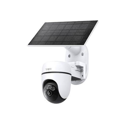 Tapo Outdoor Solar-Powered Security Camera, Smartphone Compatible, Solar Panel Included, 2K Resolution, 3MP, 360° Pan/Tilt, AI Detection, Full Color,