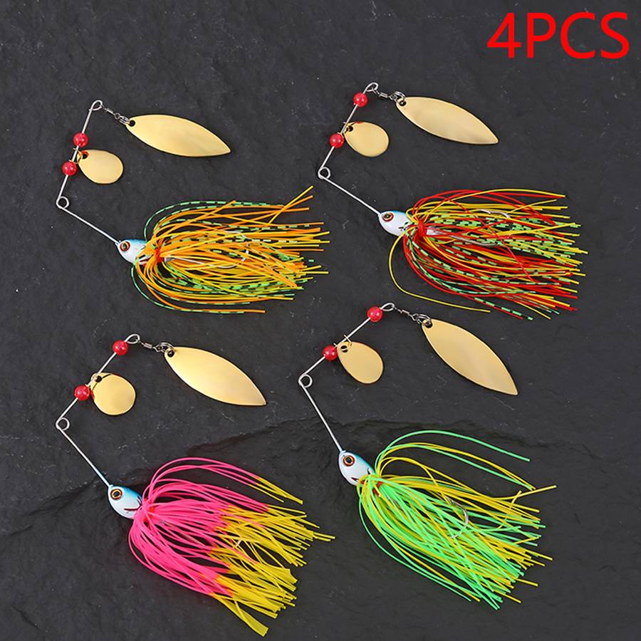 Set Of 4 Metal Spinnerbaits And Chatterbaits Weighing 17g, Designed For Pike Fishing, Including Hard Baits And Artificial