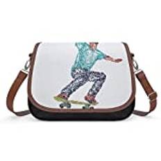 Personliga Crossbody-väskor Tryckt Axelväska Klassisk City Väska Läder Messengerväskor Pojke skateboard