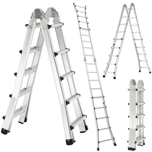 TLGREEN Teleskopstege i aluminium 5 x 4 steg, 4,8 m utdragbar stege