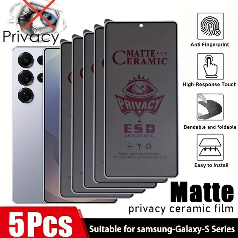 TEMU 5pcs Matte Frosted Privacy For Galaxy S25 Ultra/24/23/22/21/20/ultra/edge/fe/plus/lite, For , Premium Matte Surface, Privacy Screen Protector, / Film/privacy Screen, Anti-fingerprint