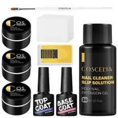 COSCELIA 3 st UV-nagelgelkonstruktioner, rosa, vit, klar med bas och toppbeläggning, halvpermanent lack, nagelförlängning stärkande gel UV-kit, reparera trasiga naglar