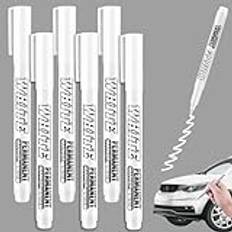 Jeffdad Acrylic Pens White Waterproof, 6 Pieces Reversible White 1mm Fine Tip Permanent Markers Acrylic Paint Permanent Marker White Acrylic Pen for Black Paper Wood Metal Glass Fabric Stone Deck