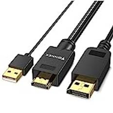 FOINNEX HDMI till DisplayPort-kabel, 4K @ 60Hz HDMI till DP-adapterkabel med USB/ljud, HDMI in till DP-utgångskabel hane till hane, HDMI till display portkonverterare för Xbox 360 PS4 PS3 NS, 2M