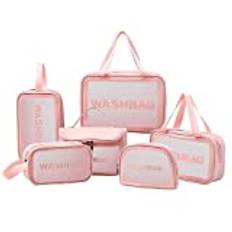 YuanDiann Transparent necessär set PVC make-up väska kosmetisk väska transparent vattentät stor resa necessär resetillbehör för kvinnor män pool badrum resor fleece, 6 stycken/rosa, 6 Stück, Sminkväska