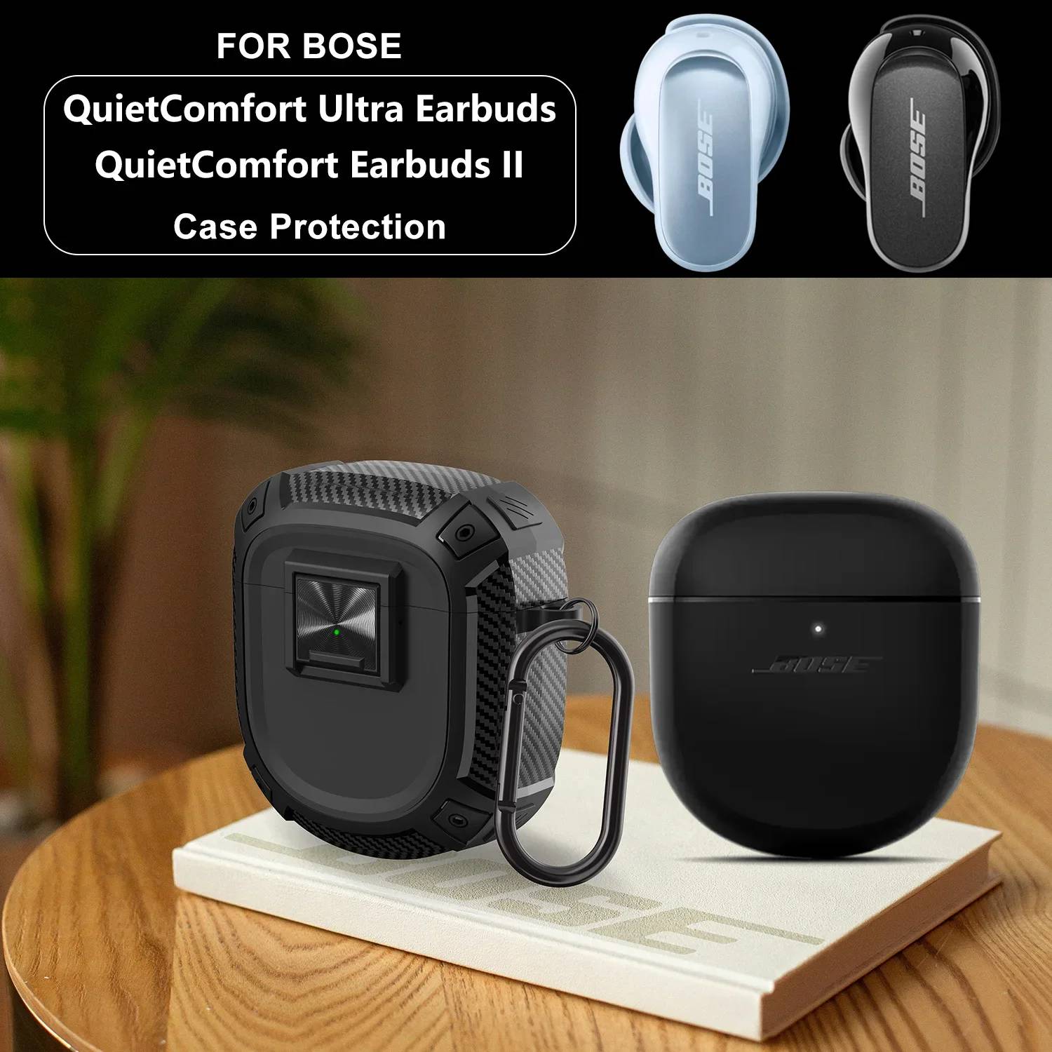 With Hook Pushbutton Switch Protection Case Suitable For BOSE QuietComfort Ultra/QuietComfort 2 Gen / Ultra Bluetooth Earbuds