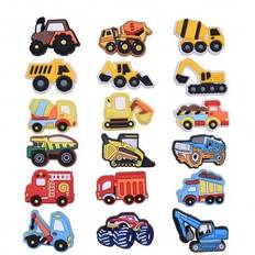 12/18 st. PVC-skoberlocker i bilserien - Dekorationsspännen i plast för skor med design av minigrävmaskin, bulldozer, kran, cementblandare och fraktbi