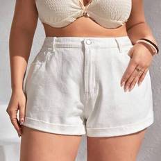 Ultra Plus Size Dam Jean Style Non-Stretch Vita Mode Mångsidiga Shorts - Vitt (US22,US24,US26,US28,US30)