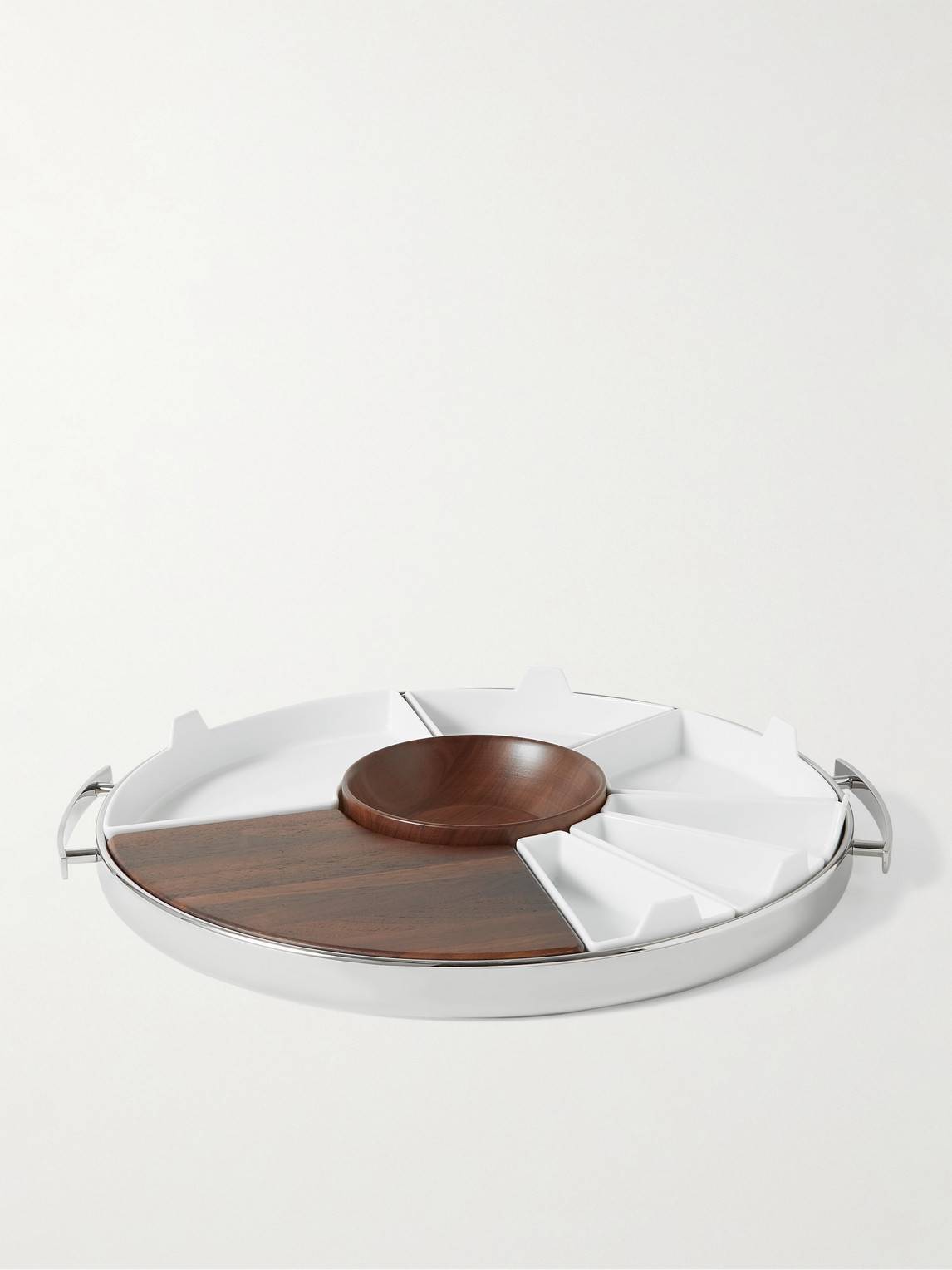 Christofle - MOOD Party Stainless Steel, Walnut and Porcelain Tray - Men - Silver