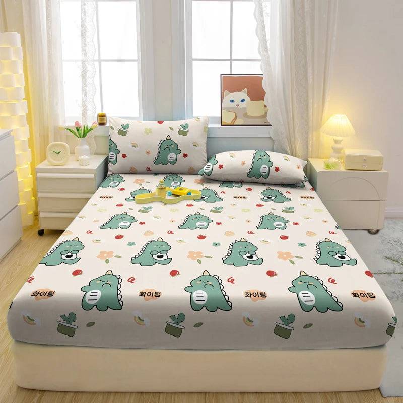 1 Cartoon Fun Animal Printed Matte Fitted Sheet, Bedroom Printed Bed Cover, Bedding (Excluding Pillowcases) - Greedy Dragon / 71x132cm