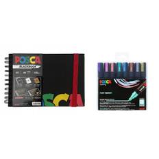 Posca - A5 BlackBook & PC5M - Medium Tip Pen - Metallic colors 8 pc