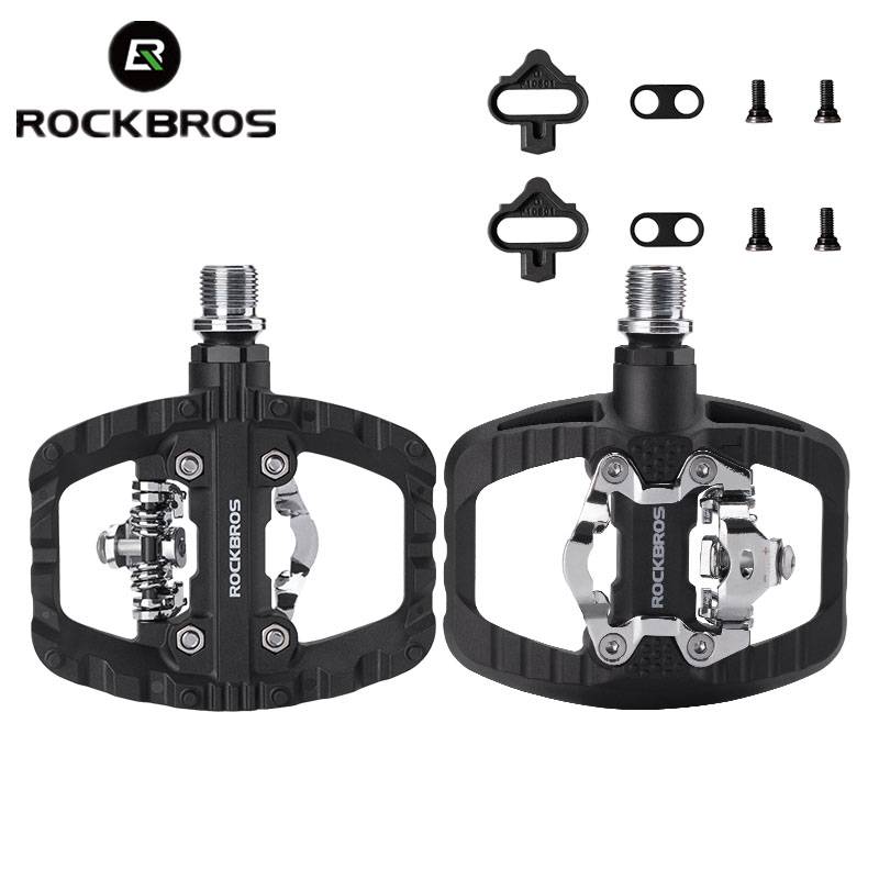 ROCKBROS 2-in-1 Anti-slip Bicycle Lock Pedal Nylon MTB Bike Pedals with Flat Cleat Platform Shimano SPD Compatible Cycling Pedal