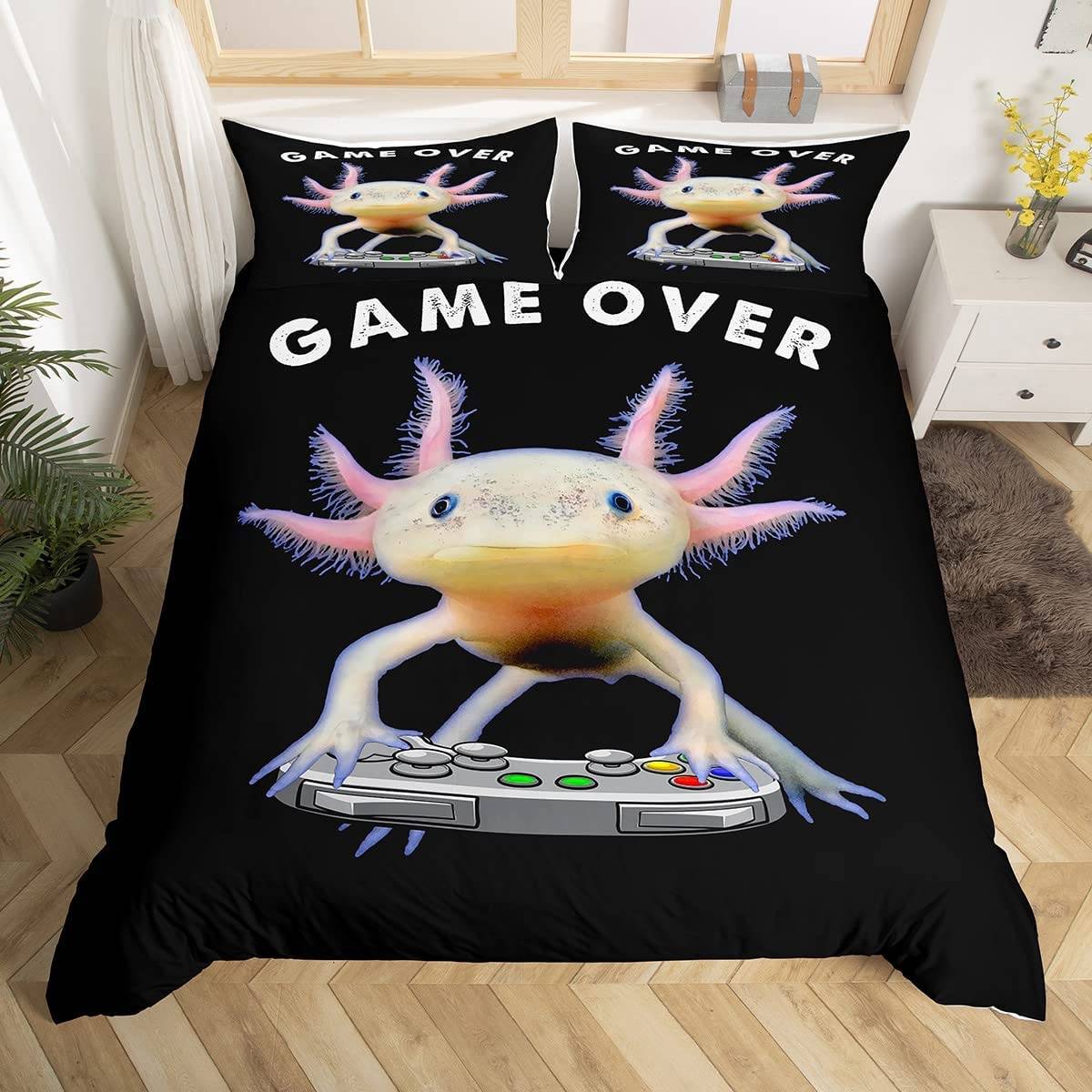 Sött Axolotl Sängklädesset För Pojkar Flickor Kawaii Reptiler Djur Täcke Örngott Tvilling King Size Havsliv Axolotl Påslakan EU SK(260x220cm)
